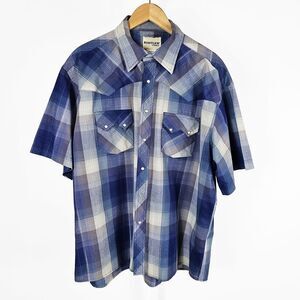 Rustler by Wrangler XL Short Sleeve Blue and Metallic Western Shirt Pearl Button